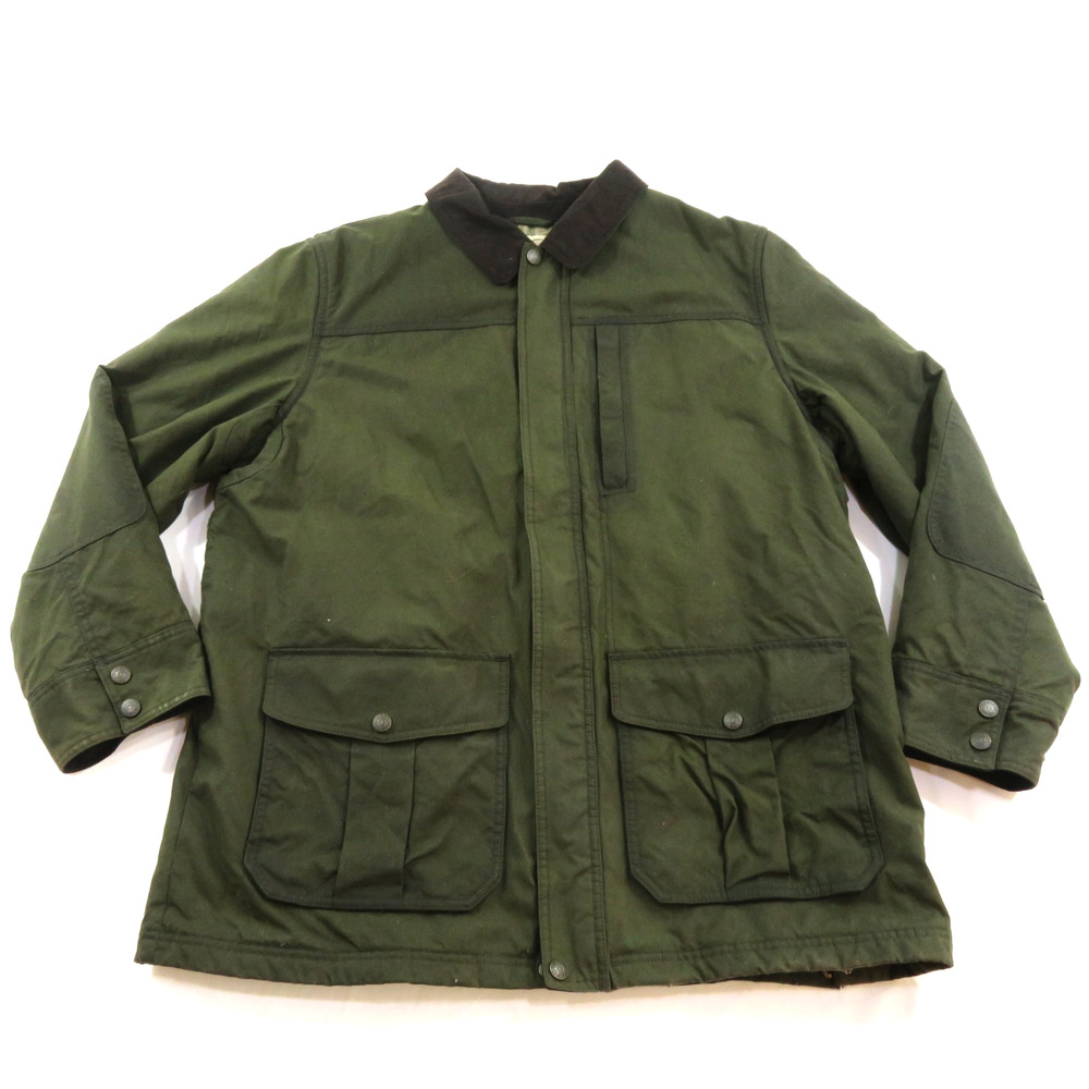 LL Bean Jacket Field Chore Olive Green Corduroy Collar Coat Sz XL 1990s Vintage